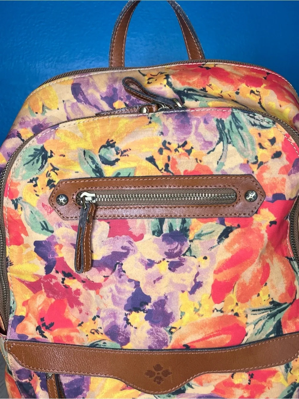 Patricia Nash Karina Backpack Floral Spring Multi Leather Canvas Travel School